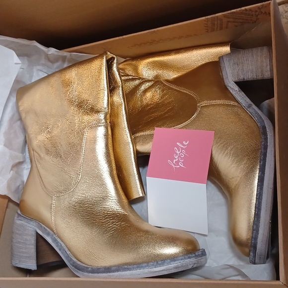 NEW FREE People essential tall slouch boots gold NIB $298 - Picture 10 of 11